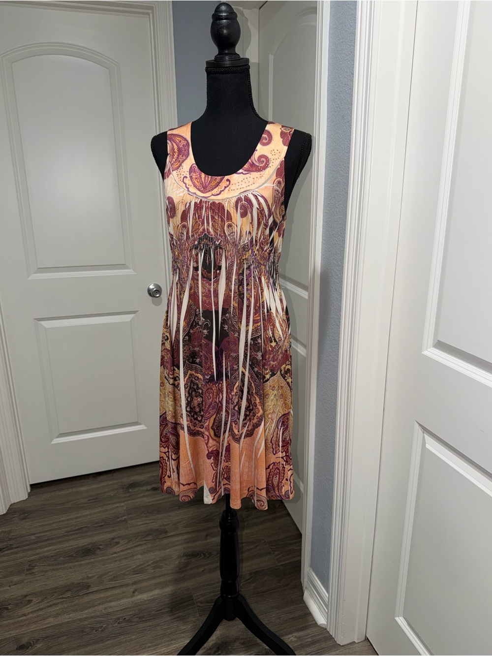 Apt. 9 Peach and Burgundy Paisley Midi Dress